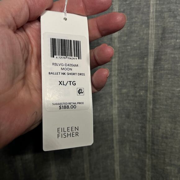 Eileen Fisher Dress NWT Moon Gray Stripe Hemp Organic Cotton Raw Hem Shift XL - Picture 10 of 10